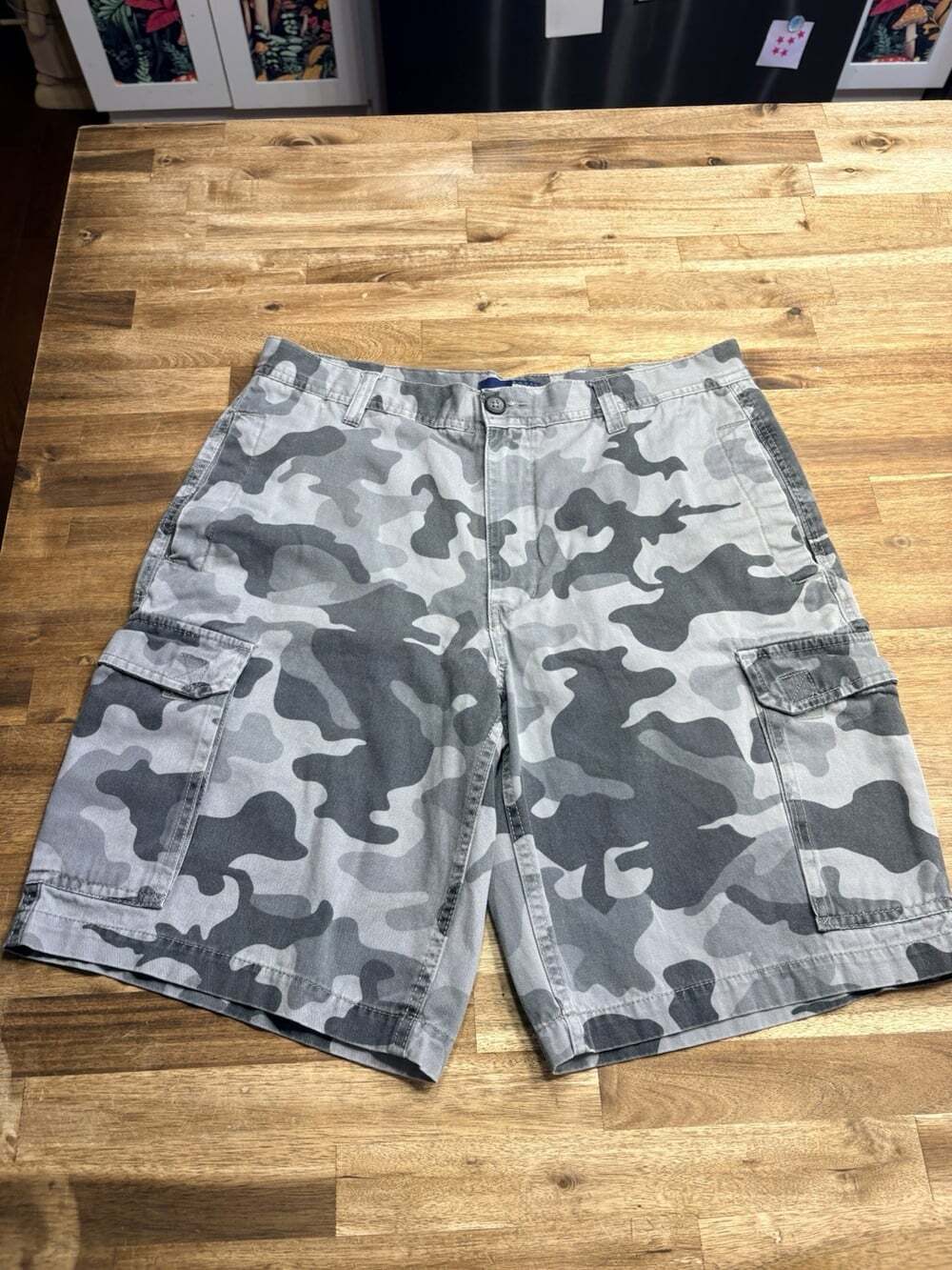Camo Cargo Shorts Mens 32 Gray Camo Cotton Canvas Outdoor Hiking